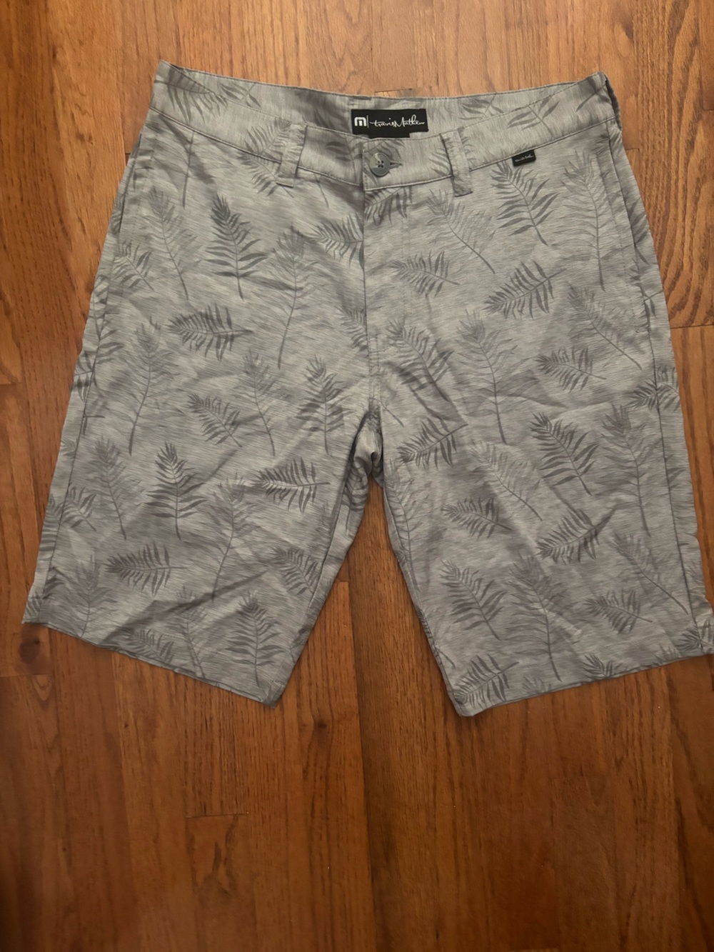 Travis Mathew Light Gray Palm-Print Flat Front Shorts